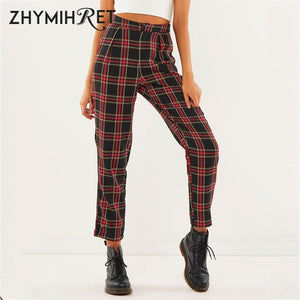 Cotton Straight Plaid Trousers