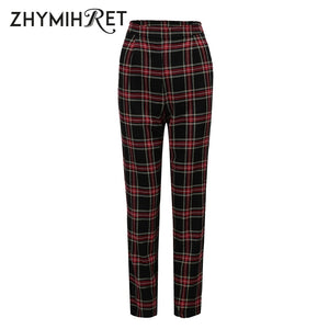 Cotton Straight Plaid Trousers