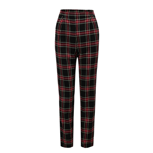 Cotton Straight Plaid Trousers