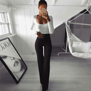 Women High Waist Slim Flare Long Trousers