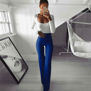 Women High Waist Slim Flare Long Trousers