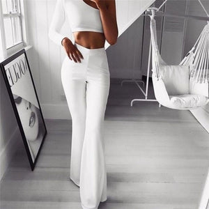 Women High Waist Slim Flare Long Trousers