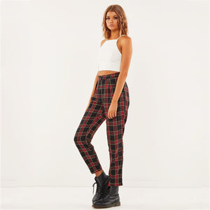 Cotton Straight Plaid Trousers