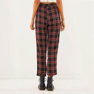 Cotton Straight Plaid Trousers