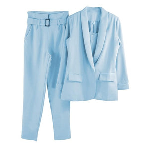 Solid 3 Piece Pants Suit