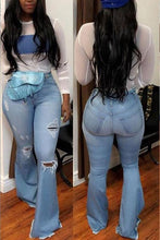 Load image into Gallery viewer, High Waist Ripped Bell Bottom Jeans