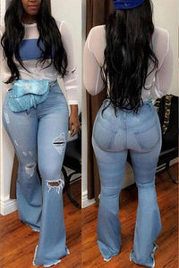 High Waist Ripped Bell Bottom Jeans