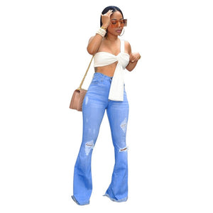 High Waist Ripped Bell Bottom Jeans