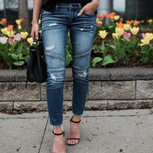 Destroyed Pleated Stretch Jeans