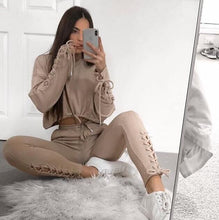 Load image into Gallery viewer, Two Piece Long Sleeve Crop Top Tracksuit