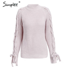 Load image into Gallery viewer, Knitted Lace Up Pullover Sweater