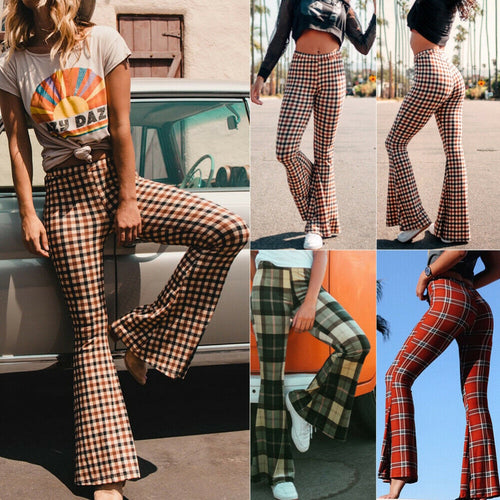 Vintage Plaid Bell Bottom Pants