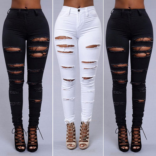 Distressed Pencil Stretch Denim Jeans